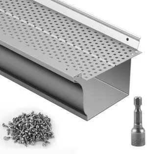 VEVOR Gutter Guard, 5 inch Width, Aluminum Leaf Filter DIY Gutter Cover, 52 PCS 208 ft Total Length, 0.157'' Hole Diameter & 0.02'' Thick Raptor Gutter Guards Fits Any Roof or Gutter Type