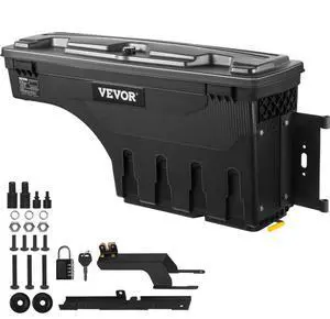 VEVOR Truck Bed Storage Box, Lockable Swing Case with Password Padlock, 6.6 Gal/25 L ABS Wheel Well Tool Box, Waterproof and Durable, Compatible with Ford F-150 2015-2021, Passenger Side