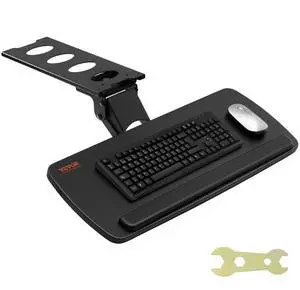 VEVOR Keyboard Tray under Desk Adjustable Height, Height and Angle Adjustable under Desk Keyboard Tray Slide out, Large 25x9.8 inch Keyboard Holder under Desk for Typing in Home, Office Work