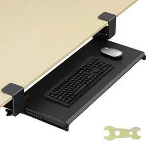 VEVOR Keyboard Tray Under Desk, Pull out Keyboard/Mouse Tray Under Desk with Sturdy No-drill C Clamp Mount, Large 26.8 x 11 inch Slide-out Computer Drawer for Typing in Home, Office Work