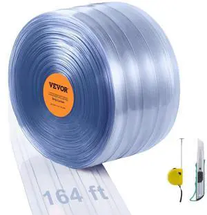 VEVOR Strip Curtain, 164' Length, 8" Width, 0.08" Thickness, Clear Ribbed Plastic Door Strips, PVC Curtain Strip Door Bulk Roll for Warehouses, Factories, Supermarkets, Shopping Malls, Halls, Garages