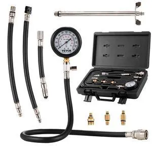 VEVOR Compression Tester Adapter Kit, 9 Pcs Automotive Engine Cylinder Leak Down Compression Test, Accurate Dual Scale Pressure Gauge 0-300 psi, with Long Reach Hoses and Case for Engine Cylinders