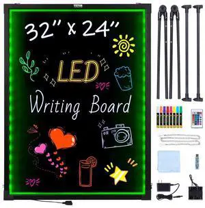 VEVOR LED Message Writing Board, 32"x24" Illuminated Erasable Lighted Chalkboard, Neon Effect Menu Sign Board, Drawing Board with 8 Fluorescent Chalk Markers and Remote Contro Tested toStandards