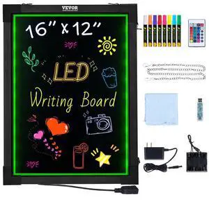 VEVOR LED Message Writing Board, 16"x12" Illuminated Erasable Lighted Chalkboard, Neon Effect Menu Sign Board, Drawing Board with 8 Fluorescent Chalk Markers and Remote Control, for Home Wedding Shop