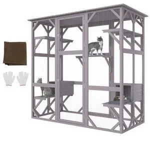 VEVOR Cat House Outdoor, 7-Tier Large Catio, Cat Enclosure with 5 Platforms, 2 Resting Boxes & Large Front Door, 71.2 x 34.6 x 66.5 inch
