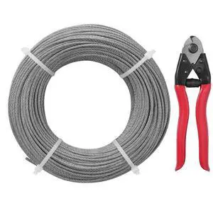 VEVOR T316 Deck Railing Cable, 1/8" Stainless Steel Wire Rope 300 ft with Cutter Kit, 7x7 Strands Construction Marine Aircraft Grade for Handrail Stair Decking Fence Outdoors