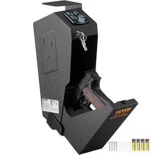 VEVOR Mounted Gun Safe for Pistols, Biometric Gun Safe with Three Quick Access Ways of Fingerprints, Passwords and Keys, Handgun Safe for 1 Pistol for Home, Bedside, Nightstand, Wall