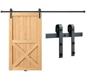VEVOR 8FT Sliding Barn Door Hardware Kit, 330LBS Loading Heavy Duty Barn Door Track Kit for Single Door, Fit 3.7-4.3FT Wide and 1.3"-1.8" Thick Door Panel, with Smooth & Silent Pulley (J Shape)