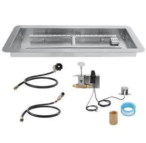 VEVOR 24 x 8 inch Drop-in Fire Pit Pan, Rectangular Stainless Steel Fire Pit Burner Kit, Natural & Propane Gas Fire Pan 120,000 BTU with H-Burner for Indoor or Outdoor Use