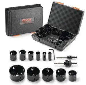 VEVOR Hole Saw Kit, 11 PCS Saw Blades, 2 Drill Bits, 1 Hex Wrench, General Purpose Size from 3/4" to 3", Bi Metal M42 Hole Saw Set with Carrying Case, Ideal for Wood Board, Plastic and Iron Plate