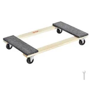 VEVOR Furniture Dolly, 1000 lbs Load Capacity, 18" x 30", 4 x 3" PP Swivel Casters, Heavy Duty Hardwood Furniture Moving Dolly, Mover's Dolly, Moving Cart with Wheels for Heavy Furniture Home Cleaning