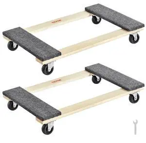 VEVOR Furniture Dolly, 1000 lbs Each Load Capacity, 2 Packs, 18" x 30", 8 x 3" PP Swivel Casters, Heavy Duty Hardwood Furniture Moving Dolly, Mover's Dolly, Moving Cart with Wheels for Heavy Furniture