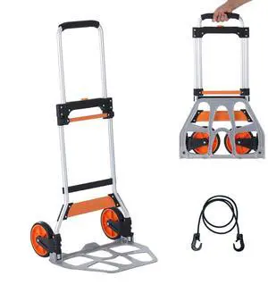 VEVOR Folding Hand Truck, 275 lbs Load Capacity, Aluminum Portable Cart, Convertible Hand Truck and Dolly with Telescoping Handle and PP+TPR Wheels, Ultra Lightweight Super Strong for Moving Warehouse
