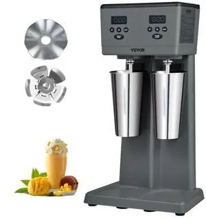 VEVOR Milkshake Maker, 375W x 2 Electric Milkshake Machine, Commercial Double Heads Drink Mixer Blender, LED Intelligent Microswitch, 3-Speed Milkshake Mixer with 2 x 820 ml Stainless Steel Cups