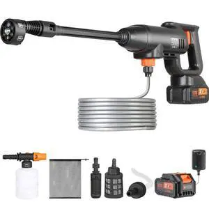VEVOR Cordless Pressure Washer, 580-PSI 1.1 GPM Portable Power Cleaner, Handheld High-Pressure Car Washer Gun with 4.0Ah Battery, Charger, 6-in-1 Nozzle, for Home/Floor Cleaning & Watering