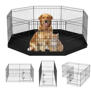 VEVOR Dog Playpen, 8 Panels Foldable Metal Dog Exercise Pen with Bottom Pad, 24" H Pet Fence Puppy Crate Kennel with Ground Stakes, Indoor Outdoor Dog Pen for Small Medium Pets, for Camping, Yard