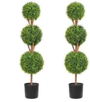 VEVOR Artificial Topiaries Boxwood Trees, 48 inch Tall (2 Pieces), 3 Ball-Shape Faux Topiaries Plant with Planters, Green Feaux Plant w/ Replaceable Leaves & Port for Decorative Indoor/Outdoor/Garden