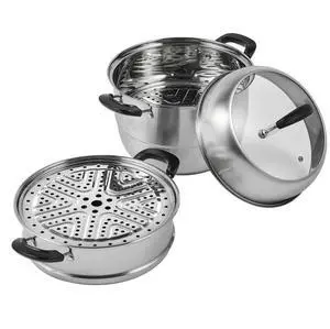 VEVOR Steamer Pot 11in/28cm, 3 Tier Steamer Pot for Cooking with 8.5QT Stock Pot, Vegetable Steamer & 2 Steaming Tray, Food-Grade 304 Stainless Steel Food Steamer Cookware for Gas Electric Stove Grill