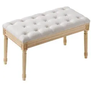 VEVOR Upholstered Bench, 16"W Ottoman Bench, End of Bed Bench with Foam Padded Cushion and Rubberwood Legs, Tufted Footrest Stool Entryway Bench for Dining Room, Living Room, Bedroom, Hallway, Beige