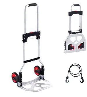 VEVOR Folding Hand Truck and Dolly, 176 lbs Capacity, Aluminum Foldable Cart, Heavy-Duty Luggage Trolley Cart with Telescoping Handle and PP+TPR Wheels for Home, Office, Shopping, Travel