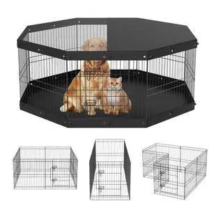 VEVOR Dog Playpen, 8 Panels Foldable Metal Dog Exercise Pen with Top Cover and Bottom Pad, 24" H Pet Fence Puppy Crate Kennel, Indoor Outdoor Dog Pen for Small Medium Pets, for Camping, Yard