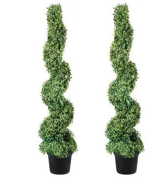 VEVOR 2 pcs. Artificial Boxwood Tower Topiary Spiral Artificial Plant 122cm high Decorative Plant Green Plastic PE Iron Topiary Plants incl. 10 pcs. Replacement Leaves