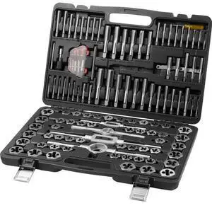 VEVOR Tap and Die Set, 116-Piece Include Metric and SAE Size, Bearing Steel Taps and Dies, Essential Threading Tool for Cutting External Internal Threads, with Complete Accessories and Storage Case