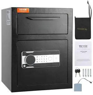 VEVOR 1.7 Cub Depository Safe, Deposit Safe with Drop Slot, Electronic Code Lock and 2 Emergency Keys, 17.71'' x 13.77'' x 13.77'' Business Drop Slot Safe for Cash, Mail in Home, Hotel, Office