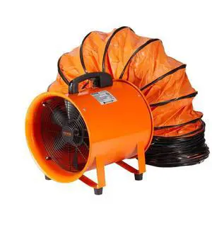 VEVOR Portable Ventilator, 10 inch Heavy Duty Cylinder Fan with 33ft Duct Hose, 380W Strong Shop Exhaust Blower 1893FM, Industrial Utility Blower for Sucking Dust, Smoke, Smoke Home/Workplace