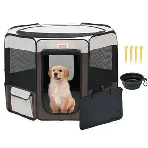 VEVOR Foldable Pet Playpen, 36 inch Portable Dog Playpen, Crate Kennel for Puppy, Dog, Cat, Premium Waterproof 600D Oxford Cloth, Removable Zipper, for Indoor Outdoor Travel Camping Use (Octagon, M)