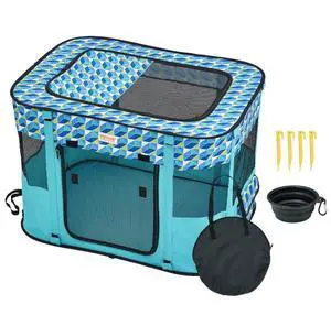 VEVOR Foldable Pet Playpen, 32'' x 24'' x 22'' Portable Dog Playpen, Crate Kennel for Puppy, Dog, Cat, Waterproof 600D Oxford Cloth, Removable Zipper, for Indoor Outdoor Travel Camping (Rectangle, S)
