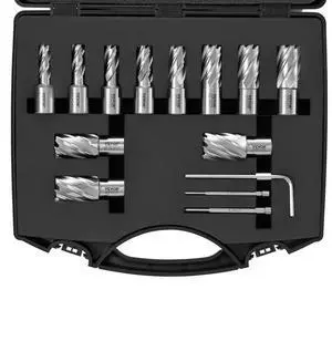 VEVOR Annular Cutter Set, 13 pcs Weldon Shank Mag Drill Bits, 7/16" to 1-1/16" Cutting Diameter, 1" Cutting Depth, M2AL HSS, 2 Pilot Pins, Hex Wrench and Portable Case, for Using with Magnetic Drills