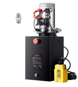 VEVOR Hydraulic Pump, 12 Quart Hydraulic Power Unit, Single Acting Dump Trailer Pump, 0.91 GPM Flow Rate, 3200 PSI Max Relief Pressure, DC 12V Hydraulic Pump for Dump Trailer Car Lifting