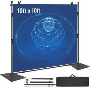 VEVOR 10ft x 10ft Pipe and Drape Kit, Heavy Duty Backdrop Stand with Carbon Steel Base, Adjustable Backdrop Support with 6 Clamps and A Carry Bag for Wedding, Party, Event, Photography, and Exhibition