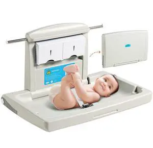 VEVOR Wall-Mounted Baby Changing Station, Horizontal Foldable Diaper Change Table with Safety Straps and Hanging Rods, Use in Commercial Bathrooms,  Daycare Centers for Newborns & Infant