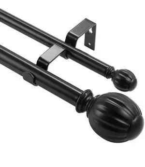 VEVOR Double Rod Curtain Rods, 36-72 inches(3-6ft) Adjustable Length, Black Double Curtain Rods with Round Finials, 1" and 3/4" Diameter, Double Window Drapery Rod for Sheer and Blackout Curtains