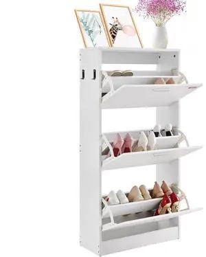 VEVOR Shoe Cabinet with 3 Flip Drawers, Shoe Storage Cabinet for Entryway, Free Standing Shoe Storage Organizer with Side Hooks for Heels, Boots, Slippers in Hallway, Living Room
