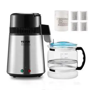 VEVOR Water Distiller, 4L 1.05 Gallon Pure Water Purifier Filter For Home Countertop, 750W Distilled Water Maker, Stainless Steel Interior Distiller Water Making Machine to Make Clean Water, Silvery