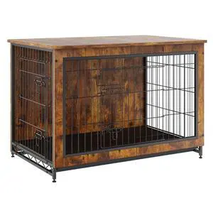 VEVOR Dog Crate Furniture, 38.6 inch Wooden Dog Crate with Double Doors, Heavy-Duty Dog Cage End Table with Multi-Purpose Removable Tray, Modern Dog Kennel Indoor for Dogs up to 70lb, Rustic Brown