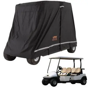 VEVOR 4 Passenger Golf Cart Cover, 600D Polyester Full Cover, Universal Fits for Most Brand Club Car Covers, Waterproof, Sunproof, and Dustproof Outdoor Golf Cart Cover with Three Zipper Doors, Black