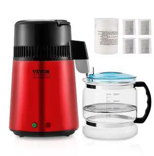 VEVOR Water Distiller, 4L 1.05 Gallon Pure Water Purifier Filter For Home Countertop, 750W Distilled Water Maker, Stainless Steel Interior Distiller Water Making Machine to Make Clean Water, Red