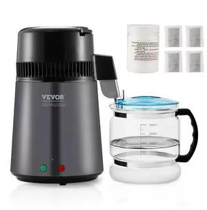 VEVOR Water Distiller, 4L 1.05 Gallon Pure Water Purifier Filter For Home Countertop, 750W Distilled Water Maker, Stainless Steel Interior Distiller Water Making Machine to Make Clean Water, Gray