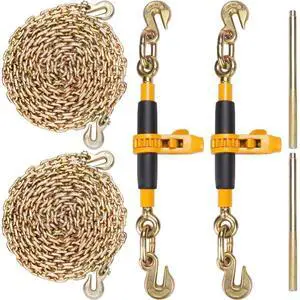 VEVOR Ratchet Chain Binder 2PCS, 3/8"-1/2" Heavy Duty Load Binders, with G80 Chains 12000 lbs Secure Load Limit, Labor-saving Anti-skid Handle, Tie Down Hauling Chain Binders for Flatbed Truck Trailer
