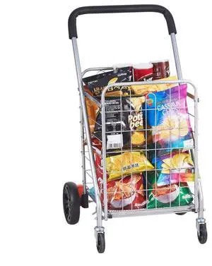 VEVOR Folding Shopping Cart, 110 lbs Max Load Capacity, Grocery Utility Cart with Rolling Swivel Wheels, Heavy Duty Foldable Laundry Basket Trolley Compact Lightweight Collapsible for Luggage, Silver