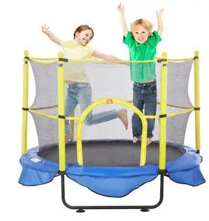 VEVOR 5FT Trampoline for Kids, 60"  Indoor Outdoor Trampoline with Safety Enclosure Net, Basketball Hoop and Ocean Balls, Mini Toddler Recreational Trampoline Birthday Gifts for 3+ Years Kids