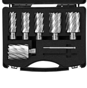 VEVOR Annular Cutter Set, 6 pcs Universal Shank Mag Drill Bits, 1" to 2" Cutting Diameter, 2" Cutting Depth, M2AL High-Speed Steel, with 2 Pilot Pins and Portable Case, for Using with Magnetic Drills