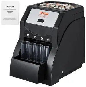 VEVOR USD Coin Sorter, Coin Sorter Machine for USD Coin 1 5 10 25, Sorts up to 230 Coins/min, Coin Sorter and Wrapper Machine Holds 200 Coins Included 4 Coin Tubes, Black