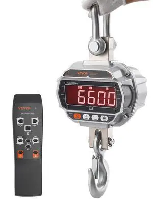 VEVOR Digital Crane Scale, 6600 lbs/3000 kg, Industrial Heavy Duty Hanging Scale with Remote Control, Cast Aluminum Case & LED Screen, High Precision for Construction, Factory, Farm, Hunting (Silver)