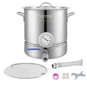 VEVOR Stainless Steel Kettle, 5 GALLON Brewing Pot, Tri Ply Bottom for Beer, Brew Kettle Pot, Home Brewing Supplies Includes Lid, Handle, Thermometer, Ball Valve Spigot, Filter, Filter Tray