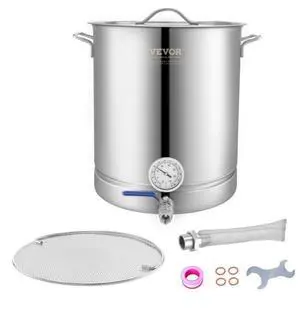 VEVOR Stainless Steel Kettle, 16 GALLON Brewing Pot, Tri Ply Bottom for Beer, Brew Kettle Pot, Home Brewing Supplies Includes Lid, Handle, Thermometer, Ball Valve Spigot, Filter, Filter Tray
